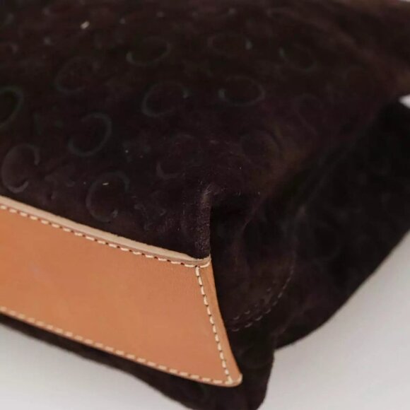 CELINE C Macadam Canvas Hand Bag Suede Brown Gold Auth - Picture 6 of 16